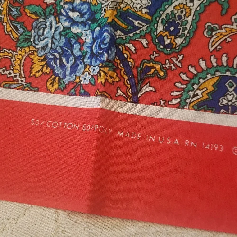 Beautiful Vintage Wamcraft Red Blue Paisley and Floral Scarf Bandana